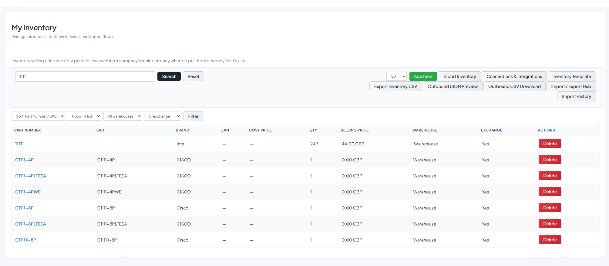 My Inventory step showing controlled product records and exchange eligibility.